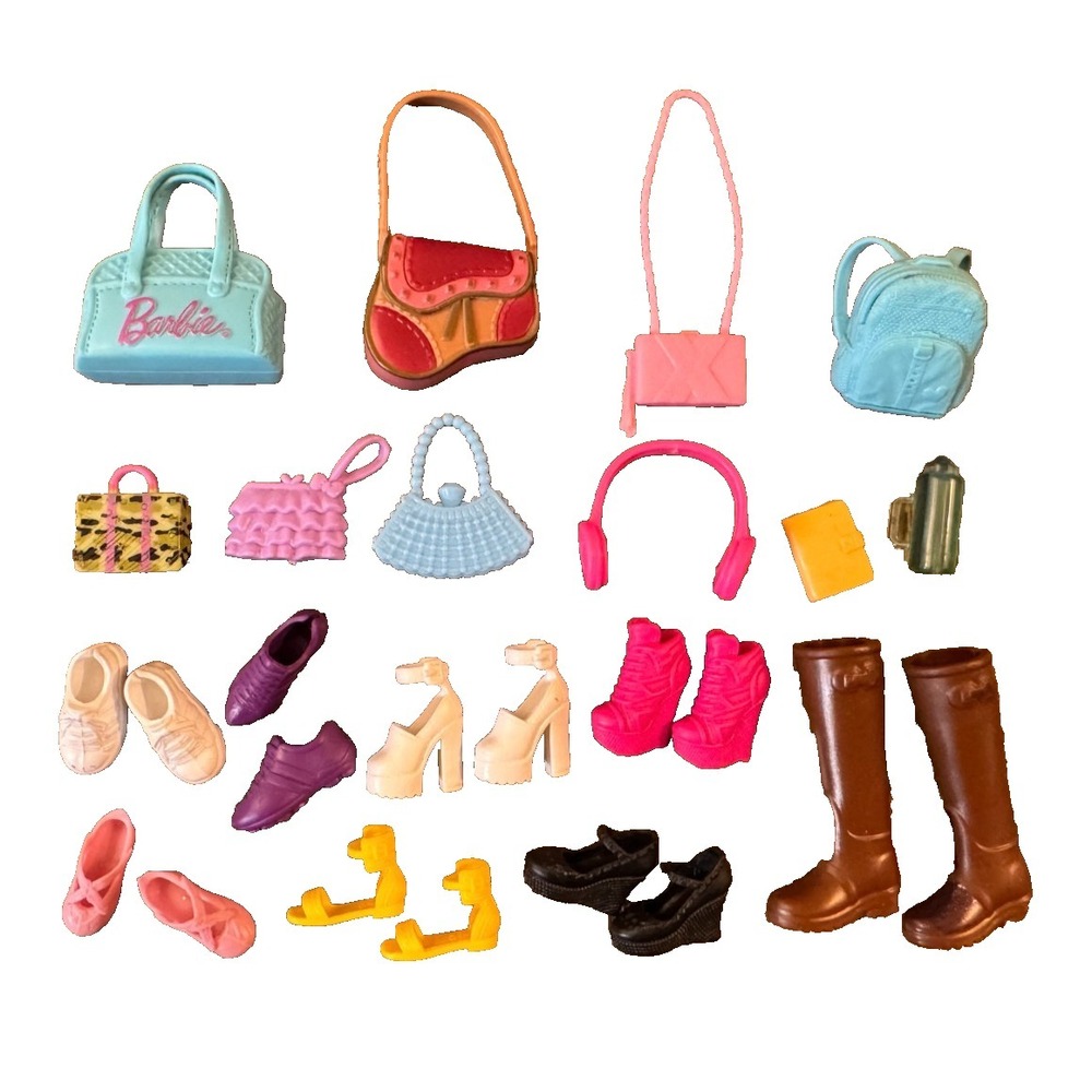 Barbie Doll Accessories 26 Piece Lot Purses Shoes Boots Backpack Replacements